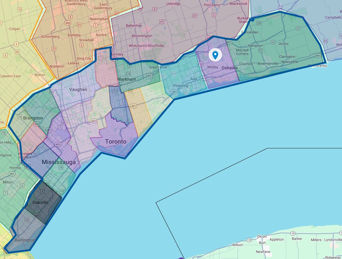 Map of Greater Toronto Area municipalities- Roof Rejuvenate pros