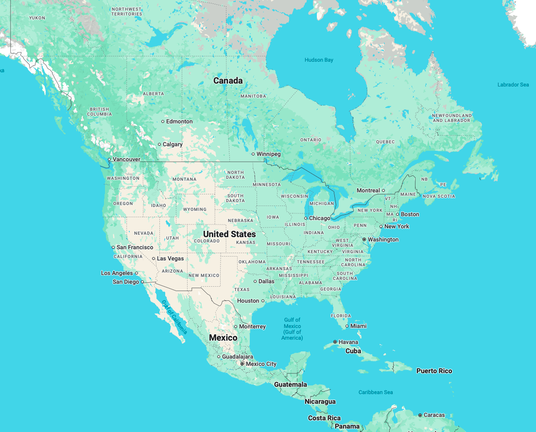 Map of North America with cities - Roof Rejuvenate pros