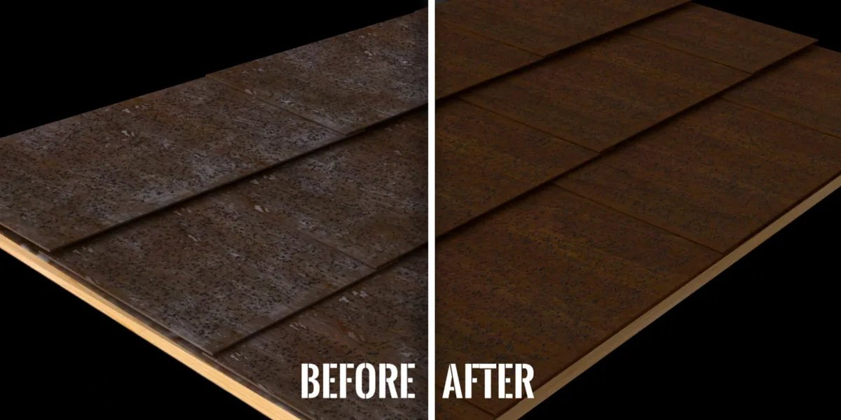 Before and after shingle rejuvenation- Roof Rejuvenate pros